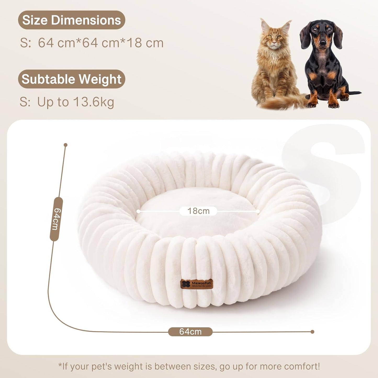 MEWOOFUN Calming Round Fluffy Dog Bed for Small Pets - Luxurious Non-Slip, Washable Design, 25x25x7 Inch in Cream