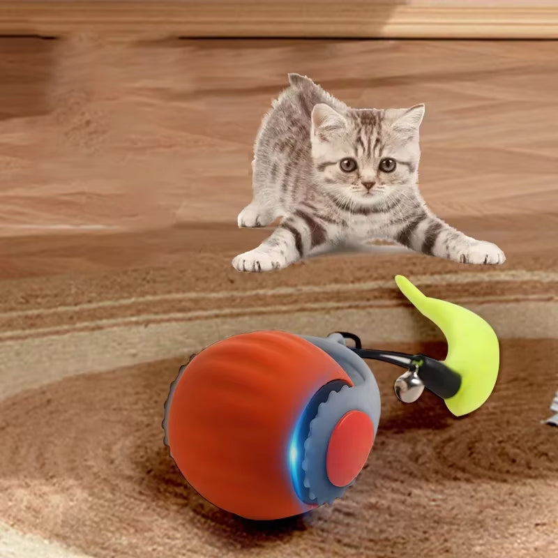 Interactive Automatic Rolling Ball Toy with Faux Tail for Cats and Dogs - Rechargeable Smart Pet Training Device Imitating Mouse Movement