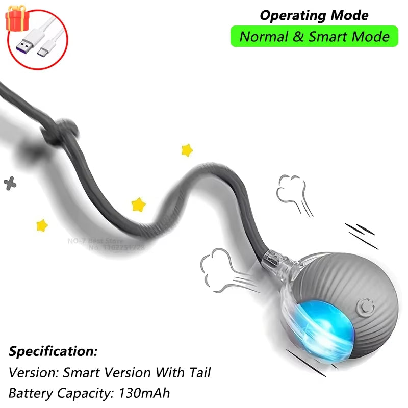 Interactive Rechargeable Cat Ball Toy with Tail - Automatic Rolling Smart Pet Plaything