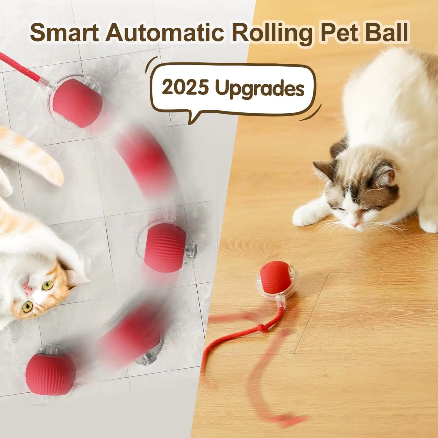 Interactive Rechargeable Cat Ball Toy with Tail - Automatic Rolling Smart Pet Plaything