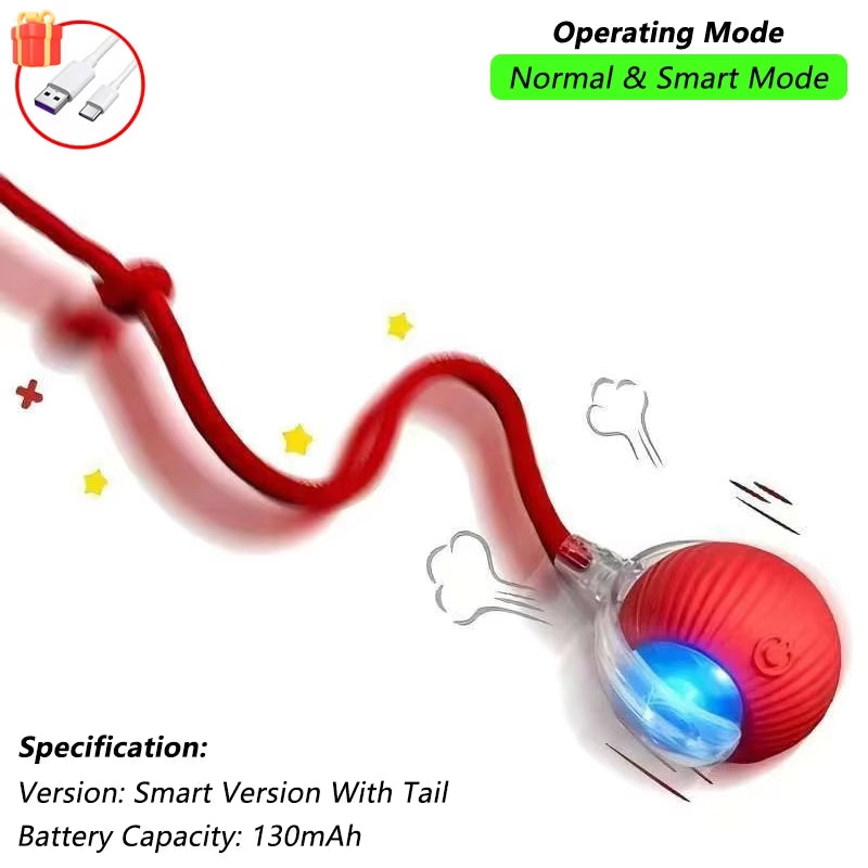Interactive Rechargeable Cat Ball Toy with Tail - Automatic Rolling Smart Pet Plaything