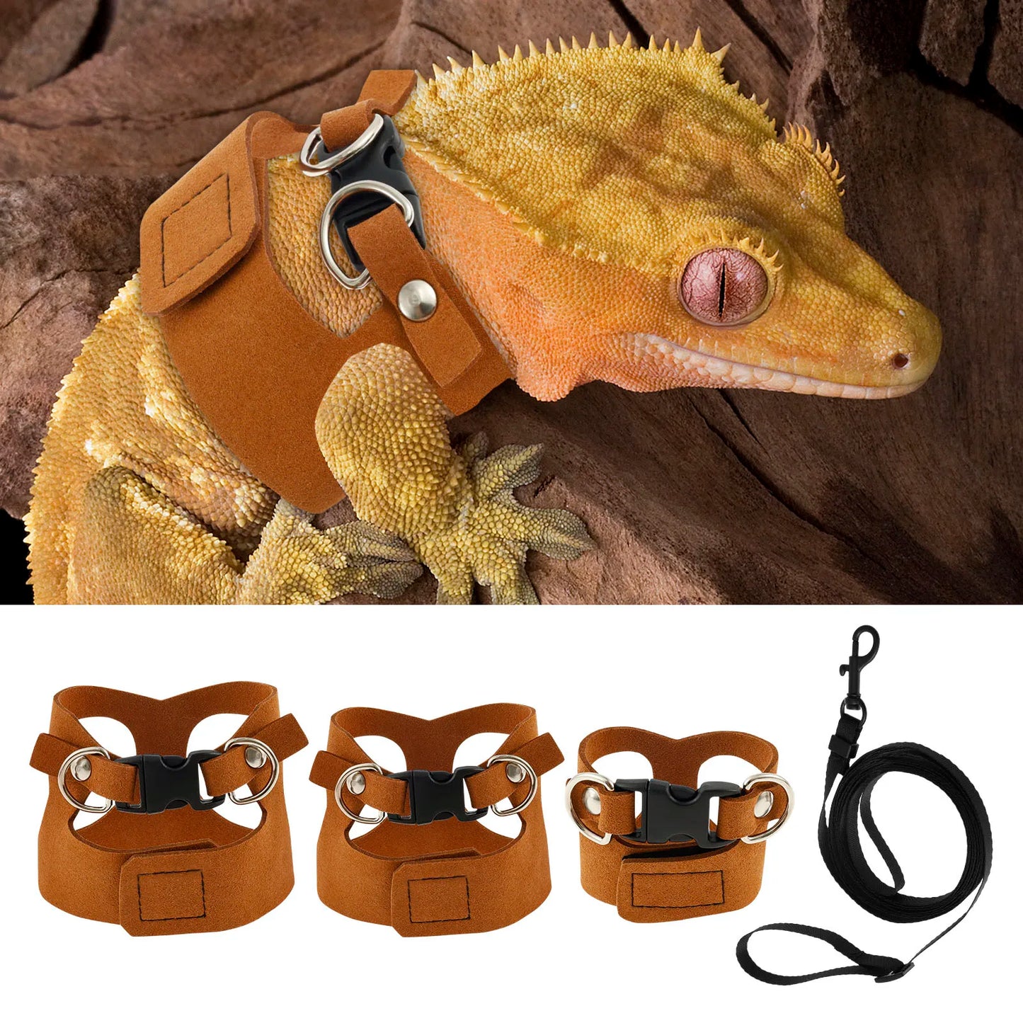 Adjustable 3-Piece Harness and Leash Set for Bearded Dragons, Chameleons, and Amphibians