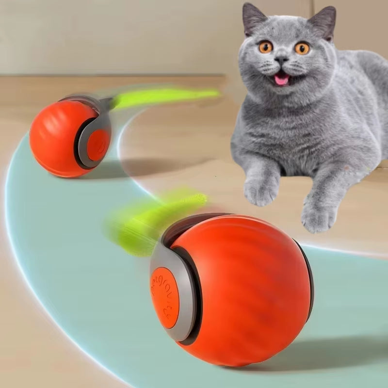 Interactive Automatic Rolling Ball Toy with Faux Tail for Cats and Dogs - Rechargeable Smart Pet Training Device Imitating Mouse Movement