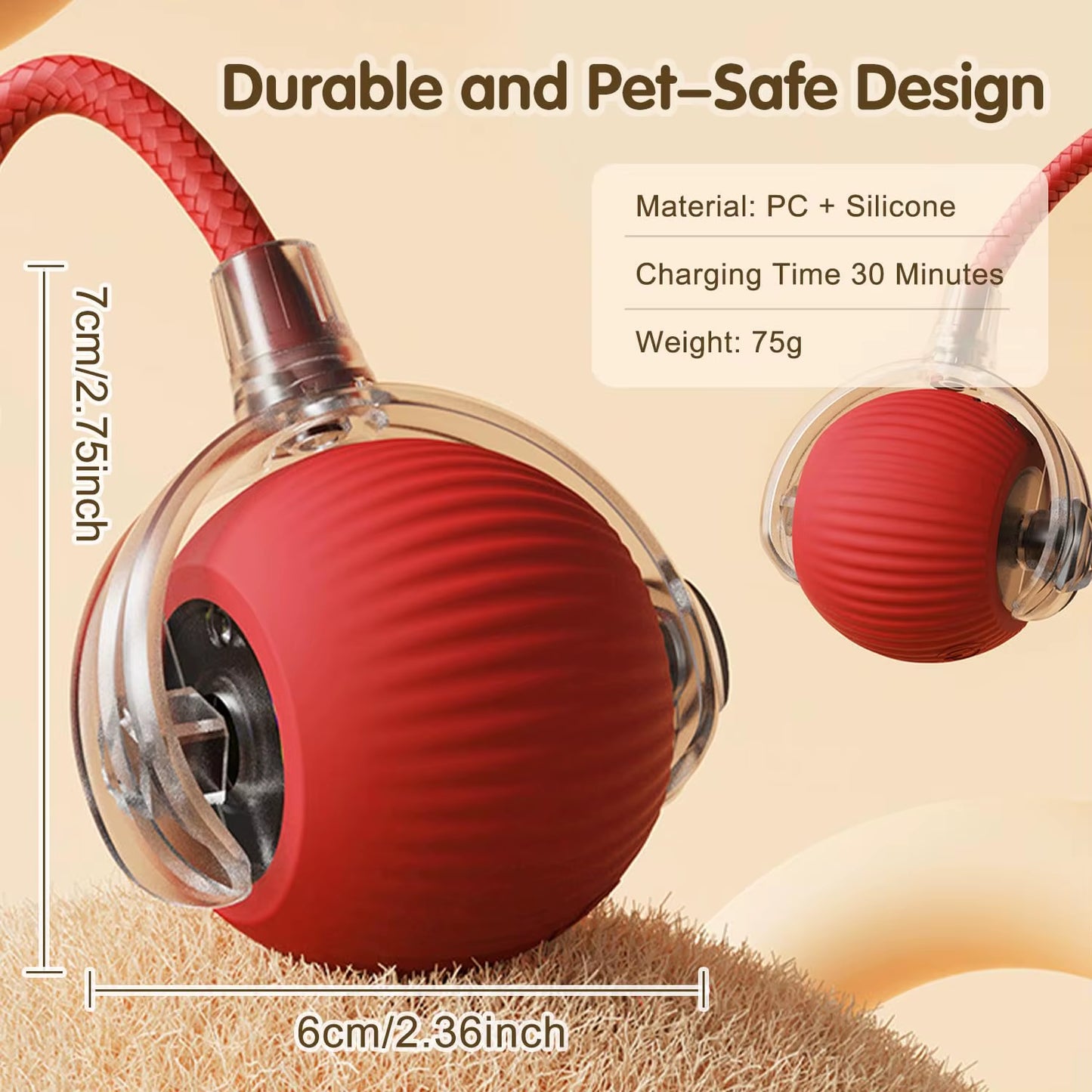Interactive Rechargeable Cat Ball Toy with Tail - Automatic Rolling Smart Pet Plaything
