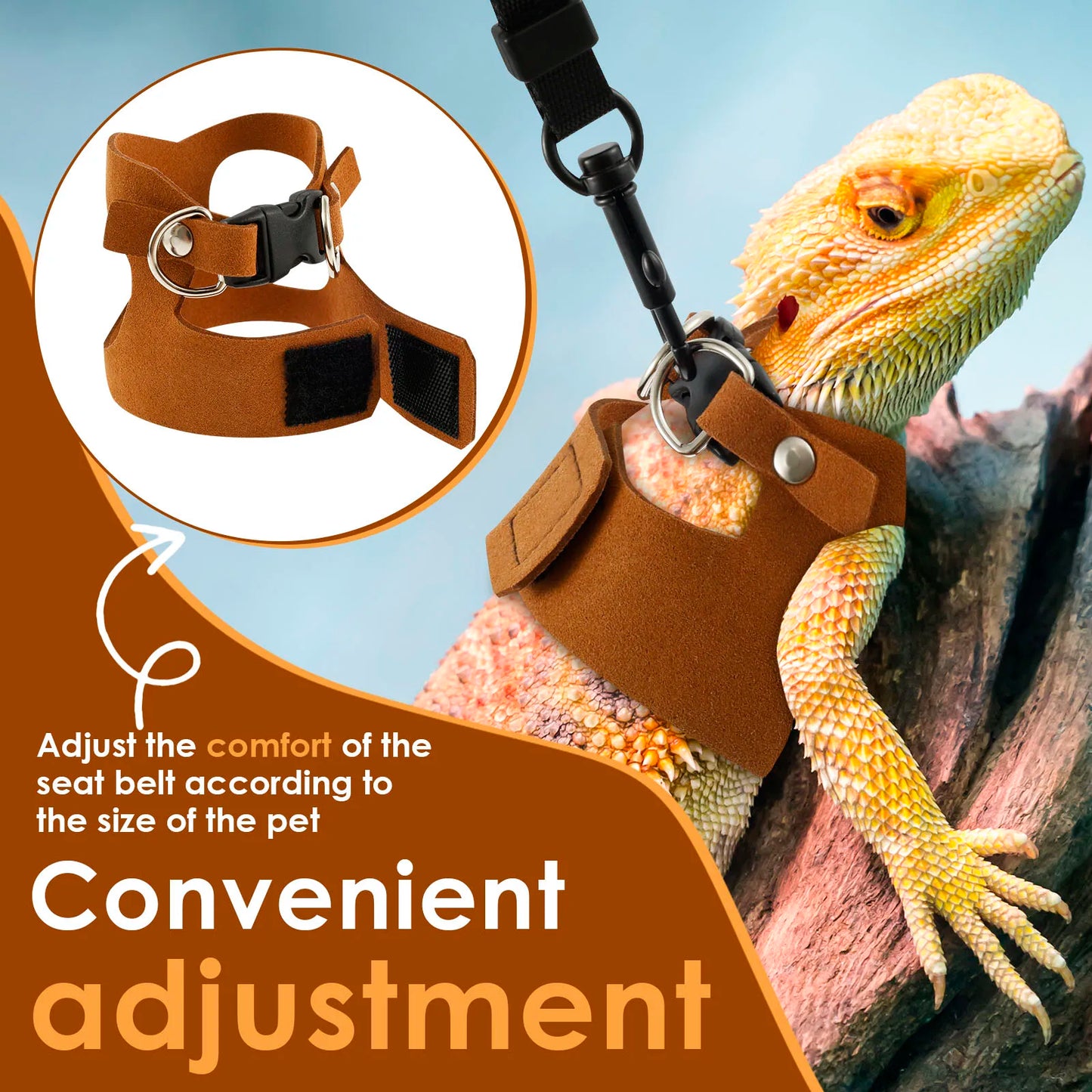 Adjustable 3-Piece Harness and Leash Set for Bearded Dragons, Chameleons, and Amphibians