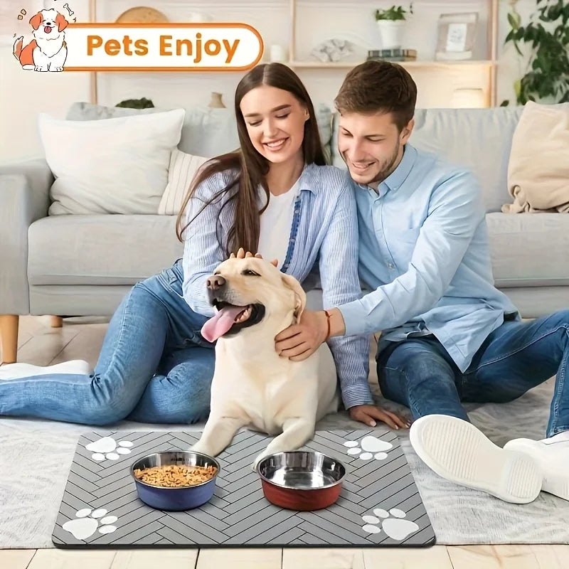 Waterproof Absorbent Pet Feeding Mat with Quick-Drying Technology and Non-Slip Rubber Base for Dogs and Cats
