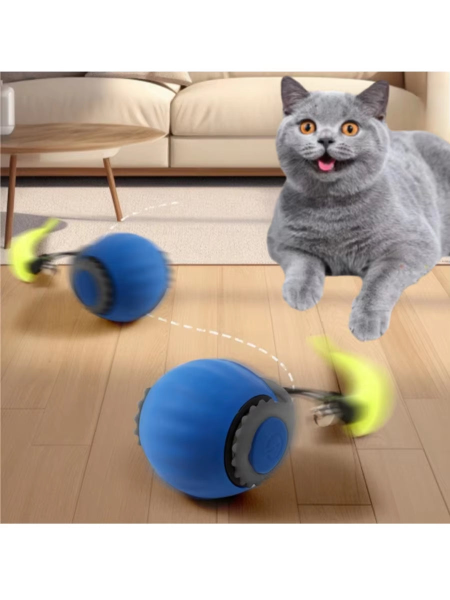 Interactive Automatic Rolling Ball Toy with Faux Tail for Cats and Dogs - Rechargeable Smart Pet Training Device Imitating Mouse Movement