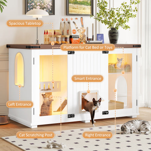 Large Cat Litter Box Enclosure With LED Light