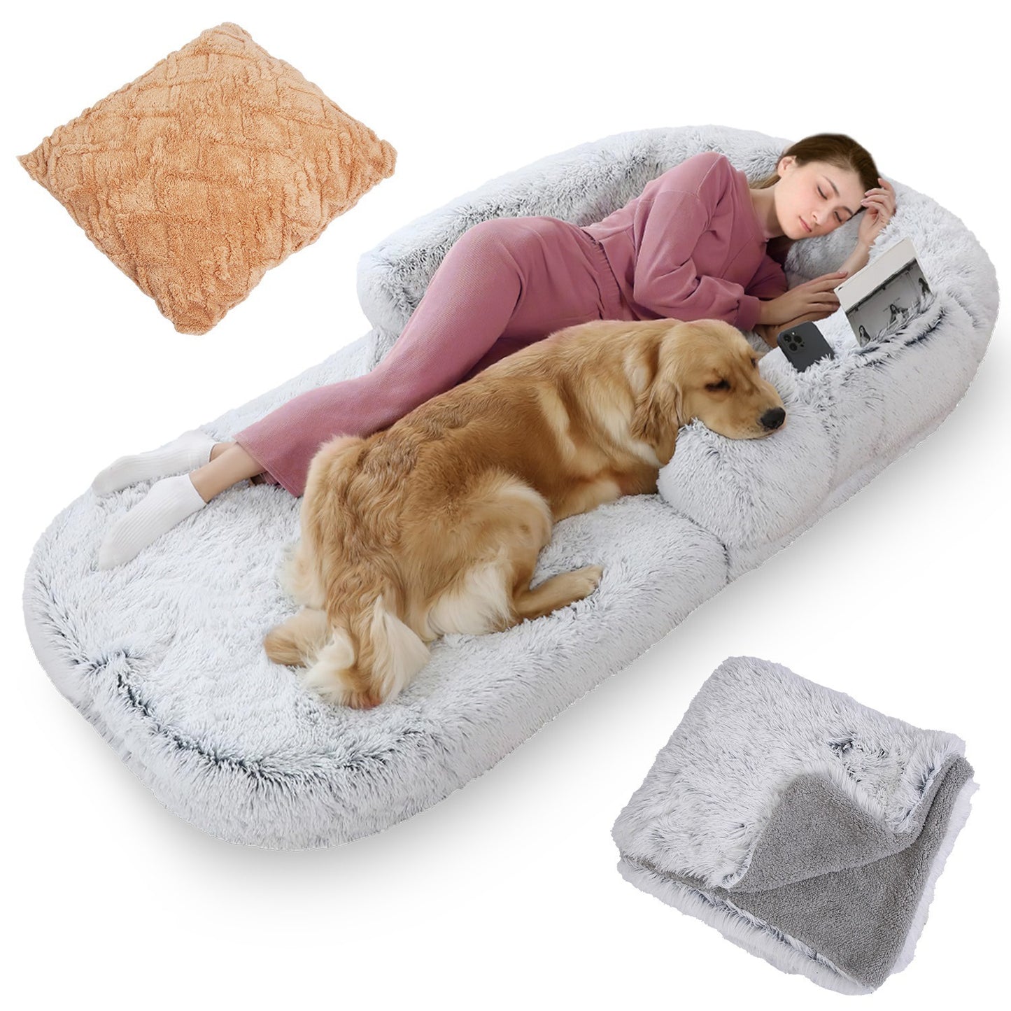 1Pc Large Foldable Human Size Dog Bed With Pillow Blanket