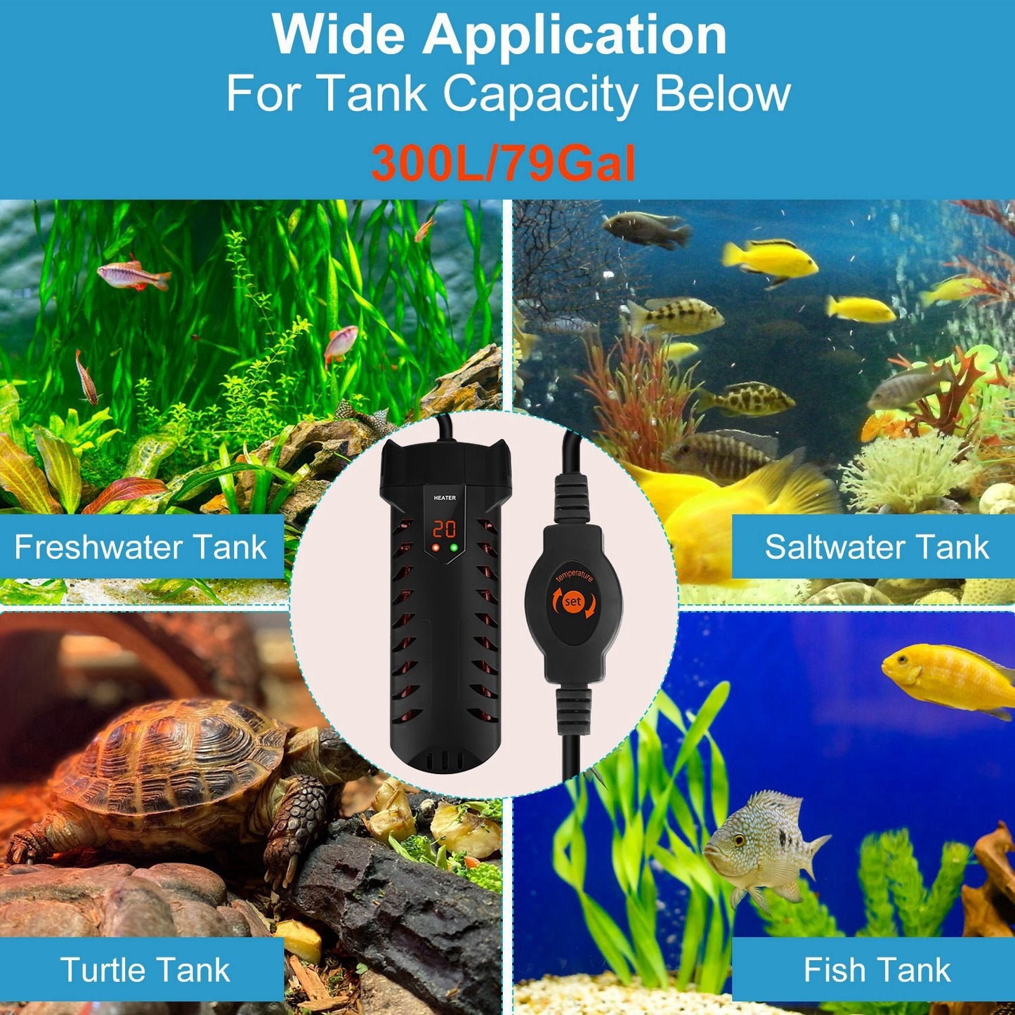 500W Submersible Aquarium Adjustable Temperature Fish Tank Heater & Thermostat