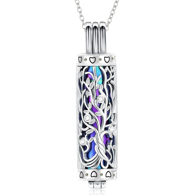 Cylinder Cremation Jewelry - Tree of Life Urn Ashes Necklace for Men and Women, Memorial Pendant for Ashes
