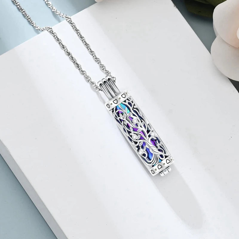 Cylinder Cremation Jewelry - Tree of Life Urn Ashes Necklace for Men and Women, Memorial Pendant for Ashes
