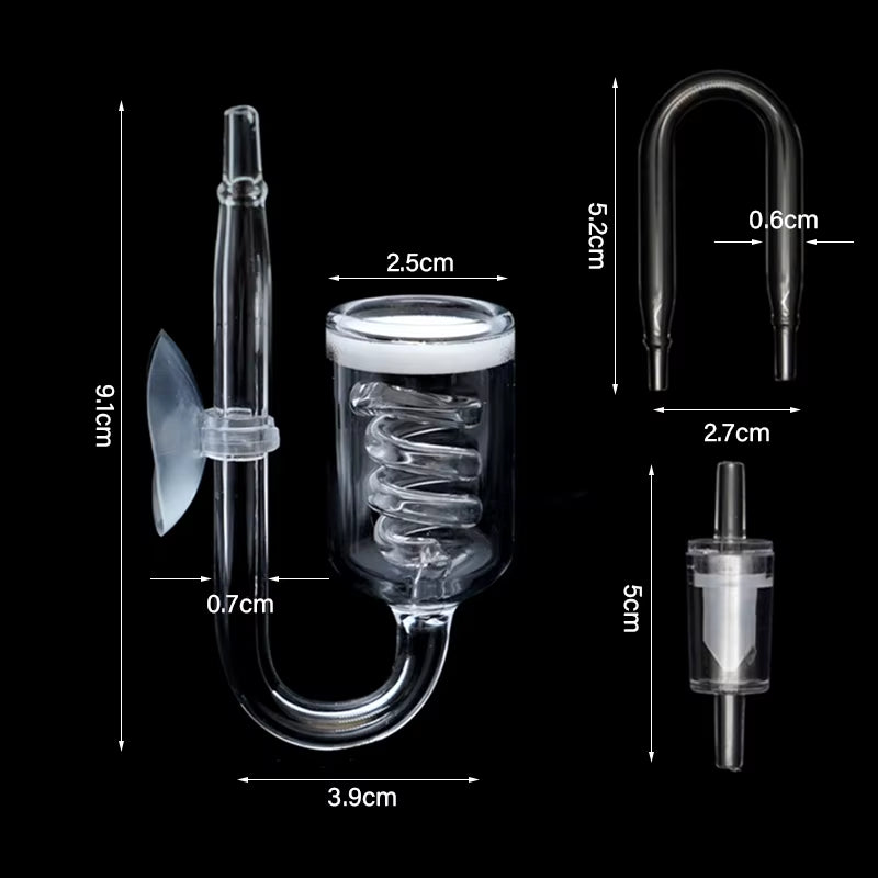 Aquarium Glass Spiral CO2 Diffuser with Suction Cup - Carbon Dioxide Atomizer for Aquatic Environments