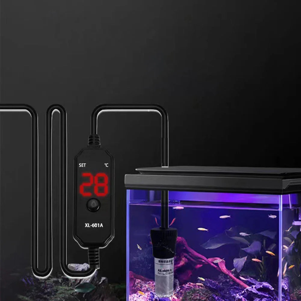 Professional Adjustable Submersible Aquarium Heater with Digital Display and External Temperature Controller, 20W/25W, Suitable for 18-34°C, Compact USB Design