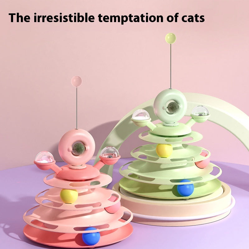 4-Tier Interactive Cat Toy Tower with Rolling Balls - Smart Training Puzzle for Pets
