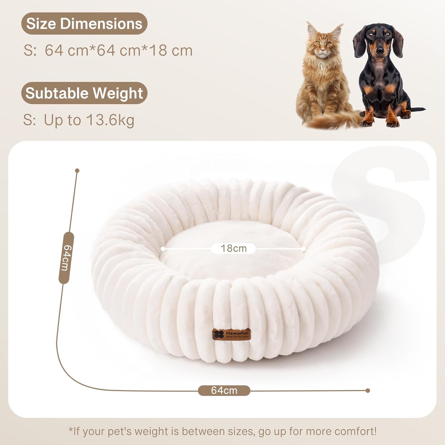 MEWOOFUN Calming Round Fluffy Dog Bed for Small Pets - Luxurious Non-Slip, Washable Design, 25x25x7 Inch in Cream