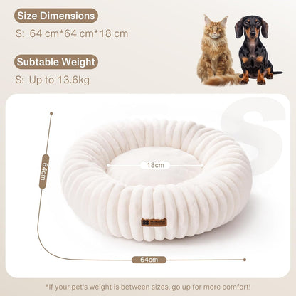 MEWOOFUN Calming Round Fluffy Dog Bed for Small Pets - Luxurious Non-Slip, Washable Design, 25x25x7 Inch in Cream