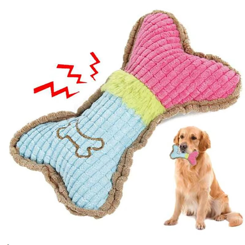 Plush Squeaky Dog Chew Toy - Bone-Shaped Design for Small to Medium Breeds, Perfect for Aggressive Chewers and Dental Health