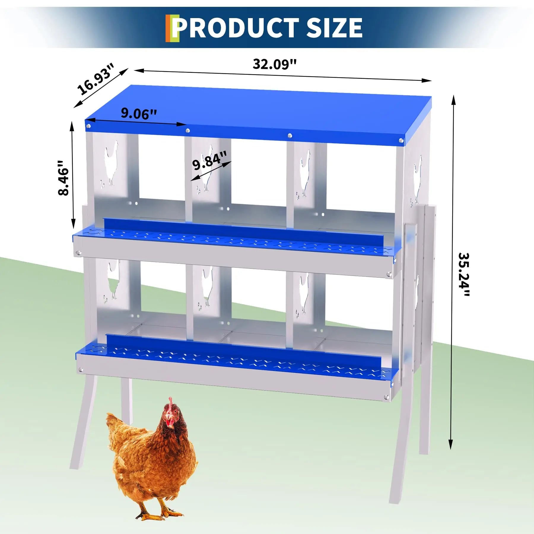 Metal Chicken Nesting Boxes with Roll-Away Functionality, Offered in 6, 8, or 10 Holes, Complete with Lid Cover for Enhanced Egg Protection
