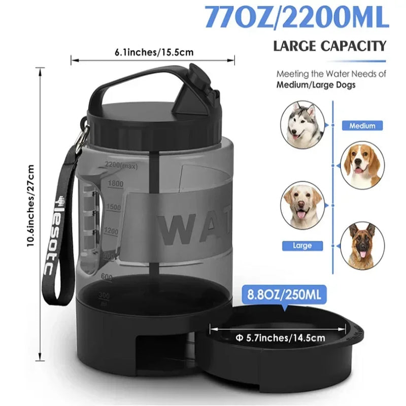 2.2L High-Capacity Dog Water Bottle with Built-In Drinking Bowl - Portable Travel Feeder for Outdoor Activities