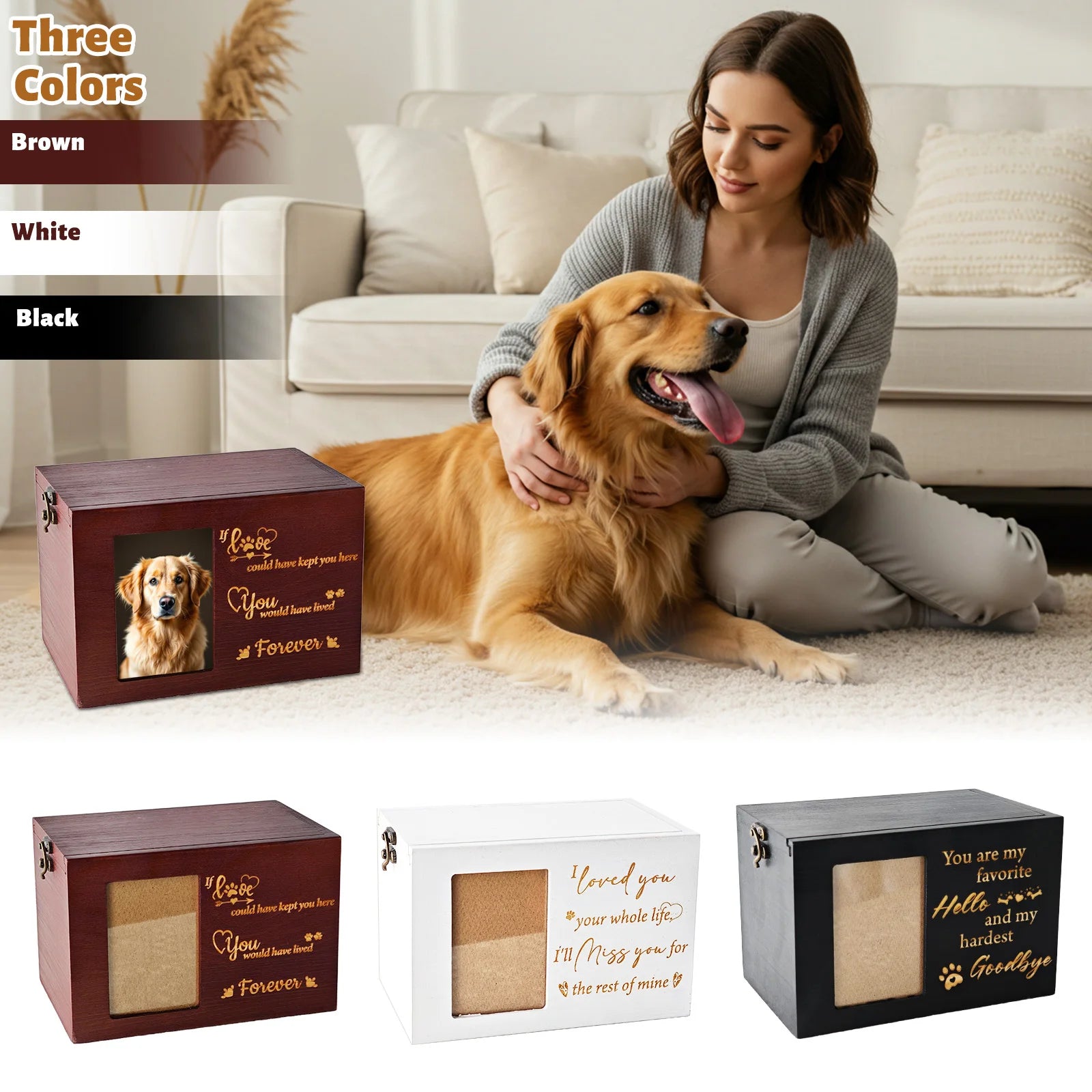 7-Inch Wooden Pet Memorial Urn with Photo Frame, Key, and Lock - Memorial Gifts for Beloved Dogs