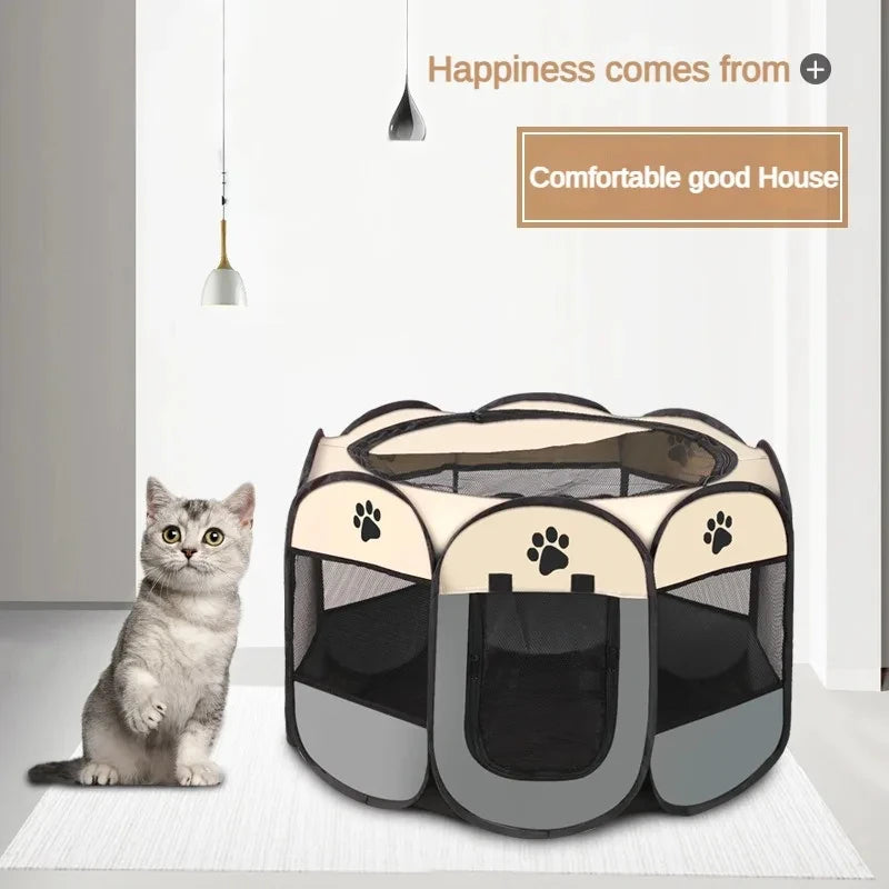 Durable Foldable Pet Tent and Octagonal Cat House - Portable Outdoor Dog Kennel and Fencing Solution