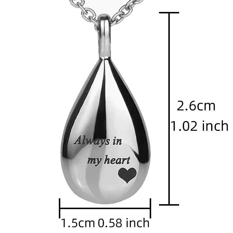 Elegant Stainless Steel Teardrop Pendant Urn Necklace - A Heartfelt Memorial Keepsake for Your Beloved Cats and Dogs