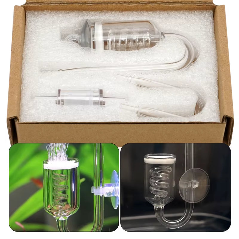 Aquarium Glass Spiral CO2 Diffuser with Suction Cup - Carbon Dioxide Atomizer for Aquatic Environments