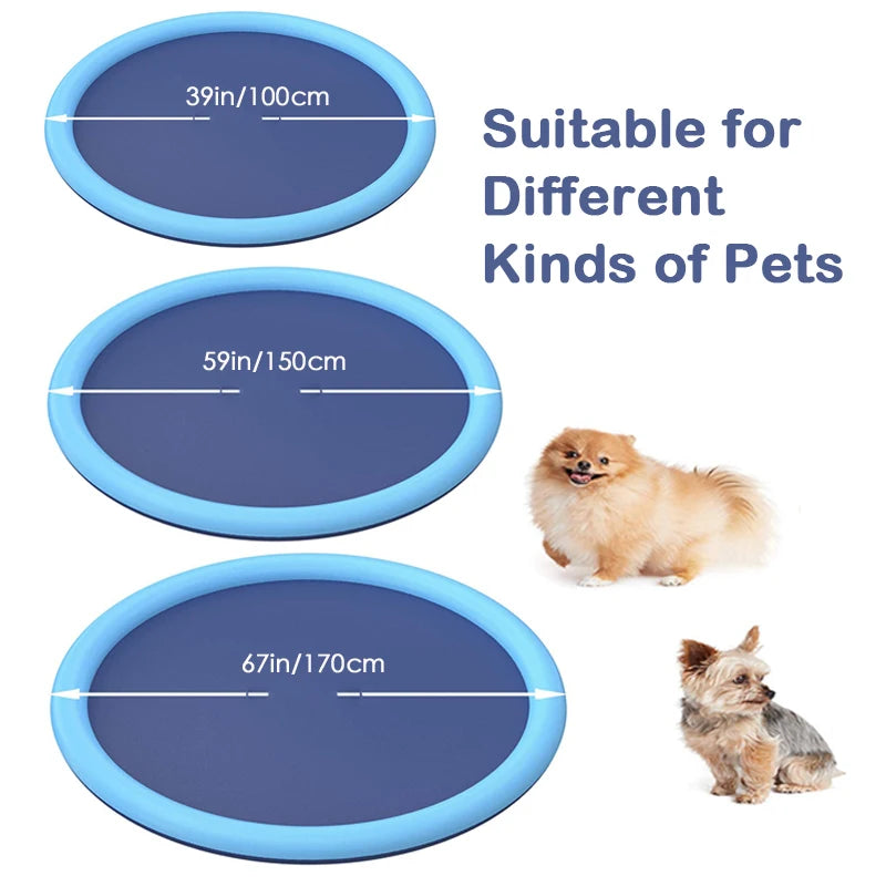 170cm Inflatable Outdoor Pet Swimming Pool and Splash Pad - Cooling Water Mat for Dogs and Children