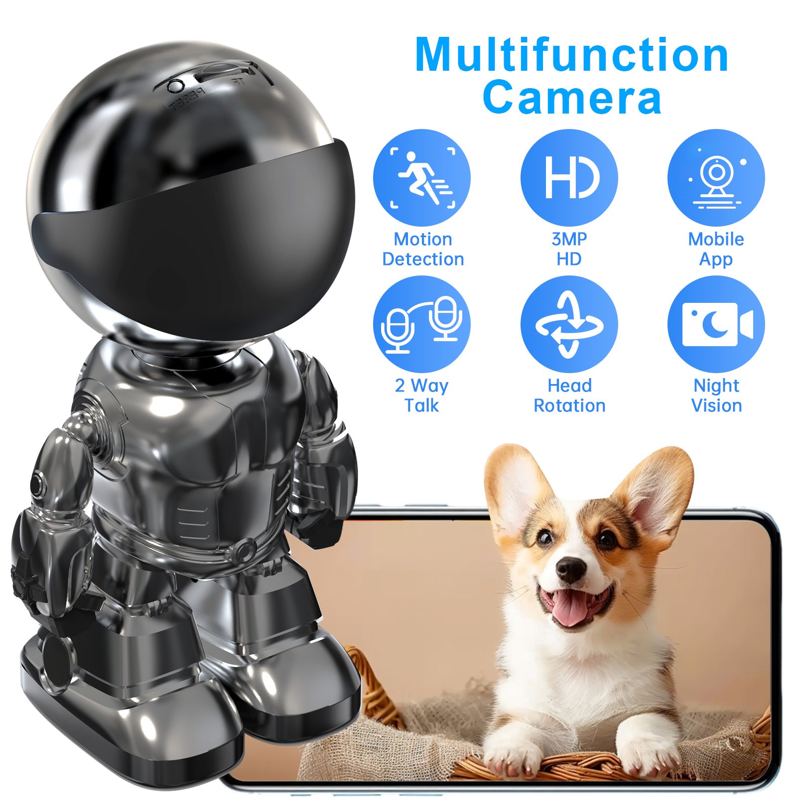 3MP Smart Robot IP Camera with WiFi - HD Home Security and Baby Monitor with Remote Control
