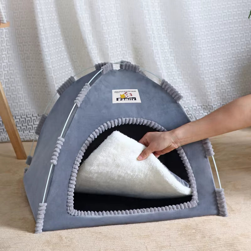 Portable Foldable Pet Tent - All-Season Universal Shelter for Cats and Dogs with Breathable Summer Cooling Mat for Outdoor Use