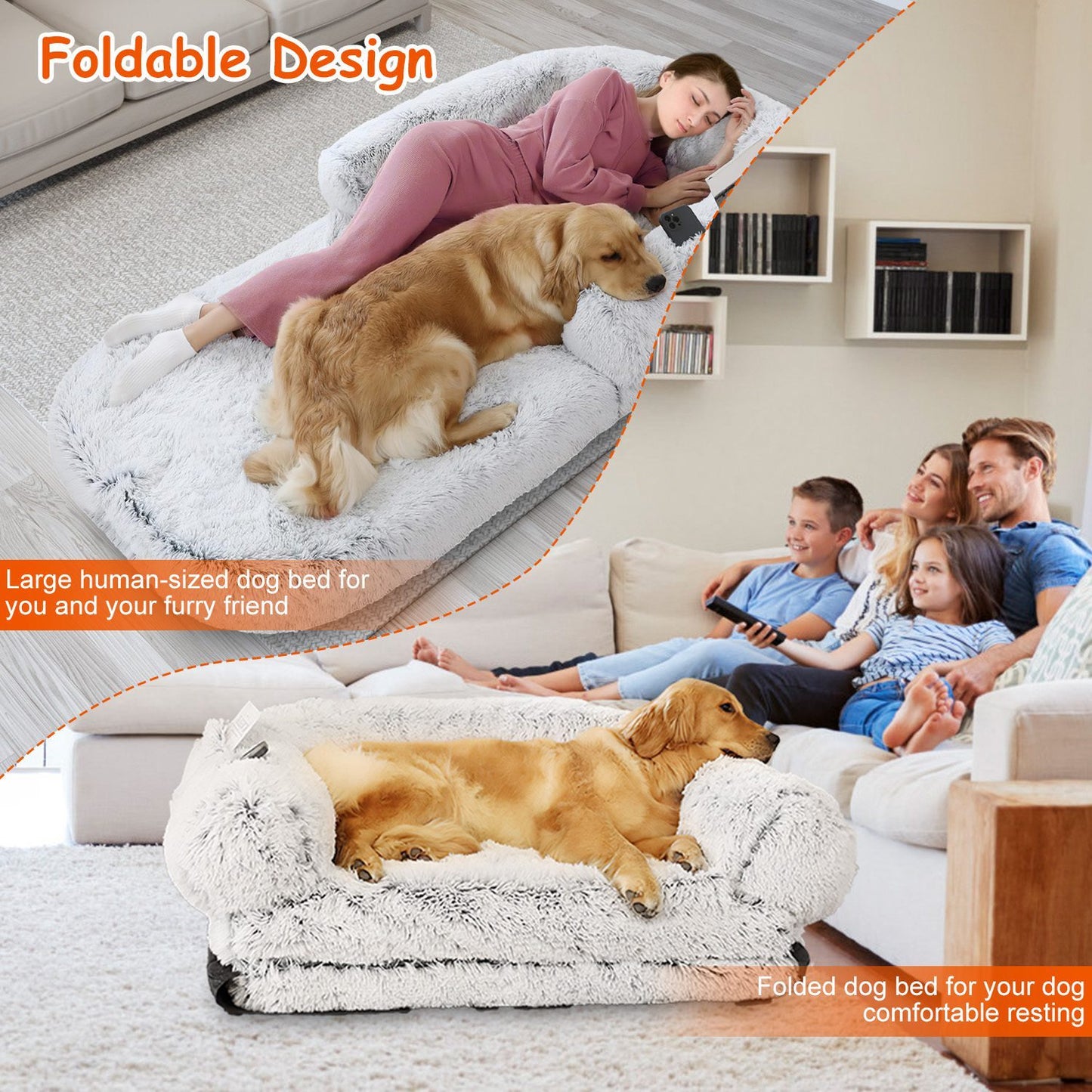 1Pc Large Foldable Human Size Dog Bed With Pillow Blanket