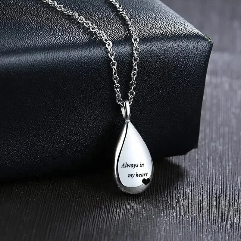 Elegant Stainless Steel Teardrop Pendant Urn Necklace - A Heartfelt Memorial Keepsake for Your Beloved Cats and Dogs