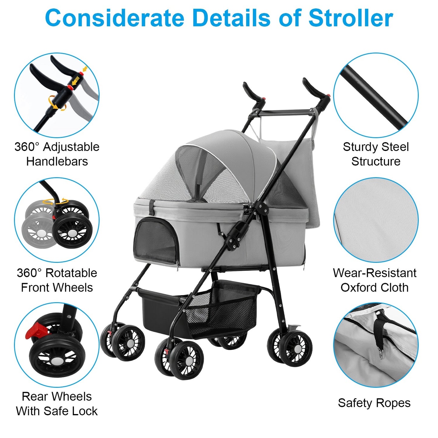 Pet Stroller Foldable Carrier Strolling Cart