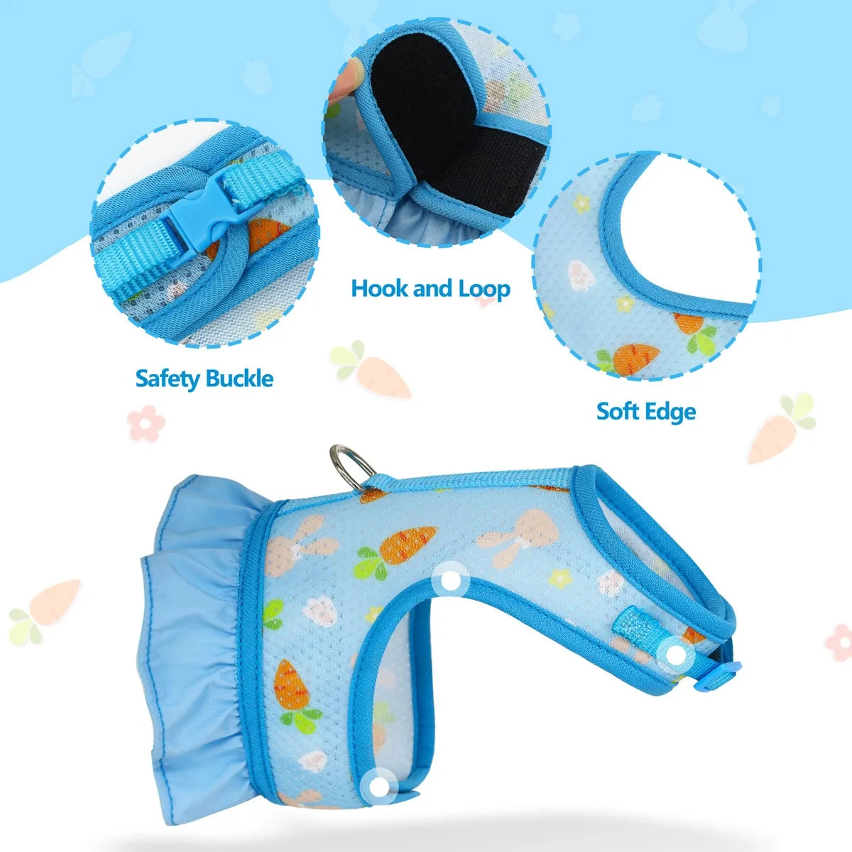 Adjustable Rabbit Harness and Leash - Breathable Mesh Vest with Skirt for Small Pets Including Bunnies and Guinea Pigs