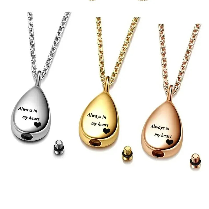 Elegant Stainless Steel Teardrop Pendant Urn Necklace - A Heartfelt Memorial Keepsake for Your Beloved Cats and Dogs