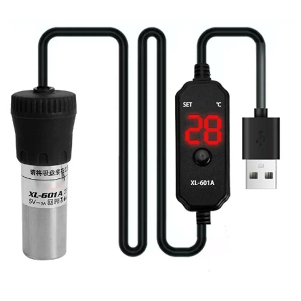 Professional Adjustable Submersible Aquarium Heater with Digital Display and External Temperature Controller, 20W/25W, Suitable for 18-34°C, Compact USB Design
