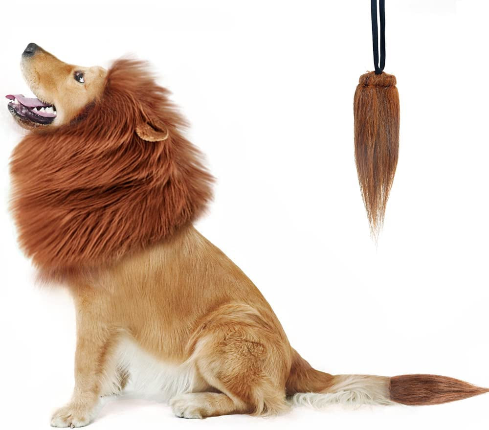Realistic Lion Mane Wig for Medium to Large Dogs - Halloween Costume Accessory (Dark Brown)