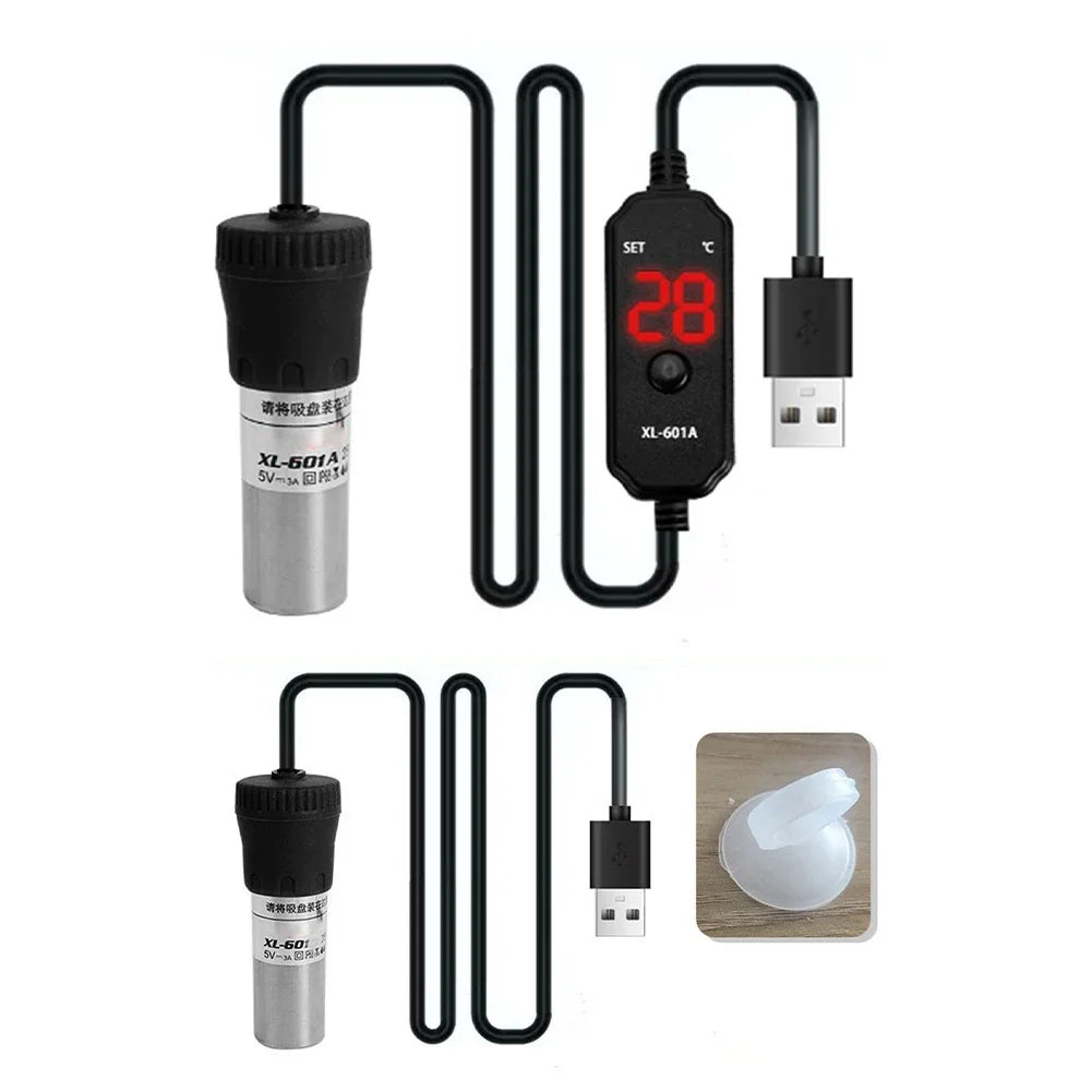 Professional Adjustable Submersible Aquarium Heater with Digital Display and External Temperature Controller, 20W/25W, Suitable for 18-34°C, Compact USB Design