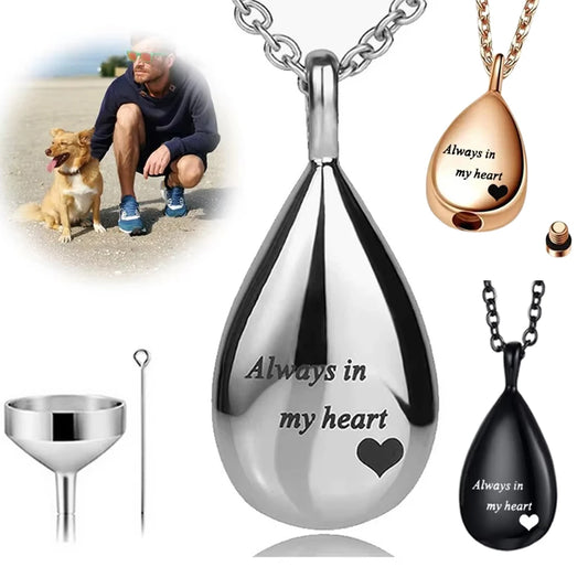 Elegant Stainless Steel Teardrop Pendant Urn Necklace - A Heartfelt Memorial Keepsake for Your Beloved Cats and Dogs