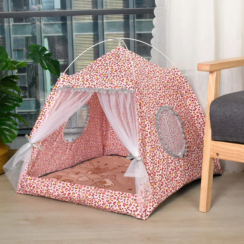 Semi-Enclosed Floral Cat Tent - Year-Round Pet Shelter for Dogs and Cats