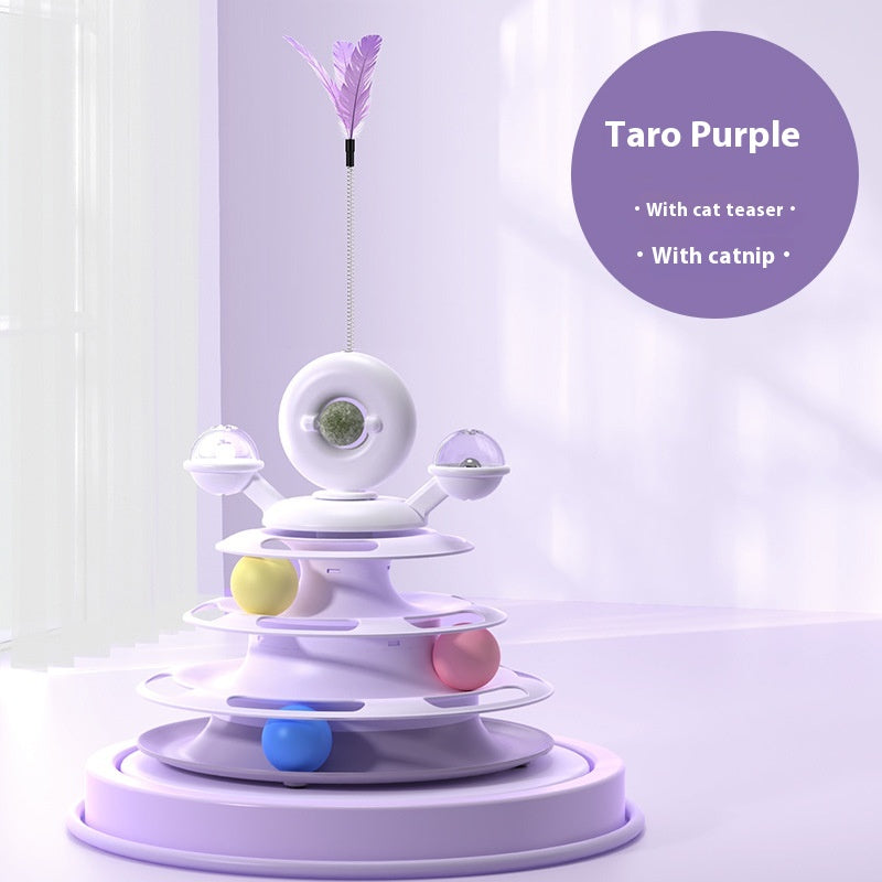 4-Tier Interactive Cat Toy Tower with Rolling Balls - Smart Training Puzzle for Pets