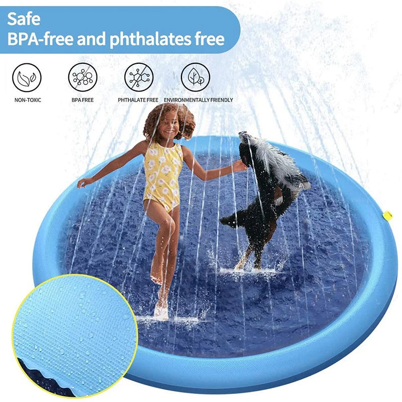 170cm Inflatable Outdoor Pet Swimming Pool and Splash Pad - Cooling Water Mat for Dogs and Children