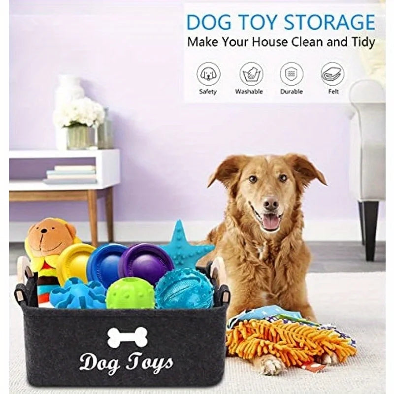 Felt Pet Toy Storage Organizer for Dogs - Ideal for Toys, Blankets, Leashes, and Food