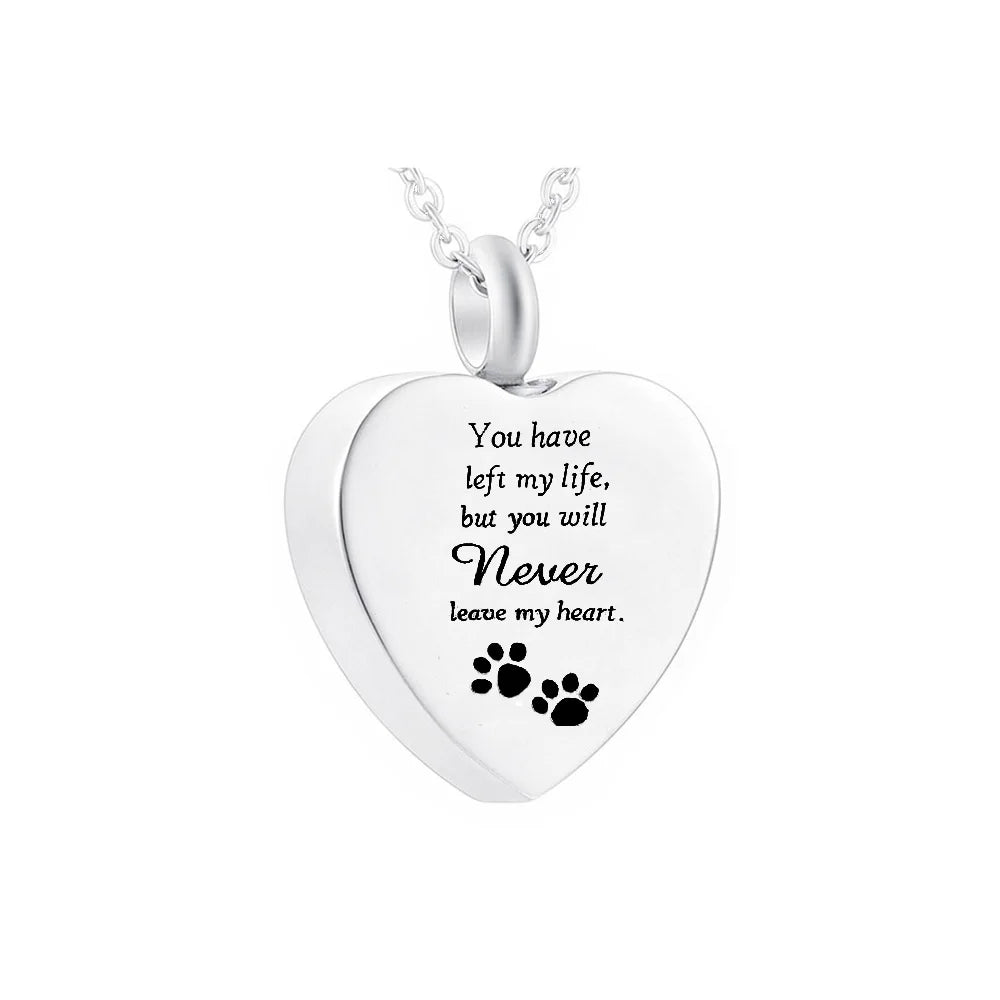 Silver Heart Cremation Jewelry Pendant Necklace for Pet Ashes - Memorial Keepsake with Funnel Filling Tool