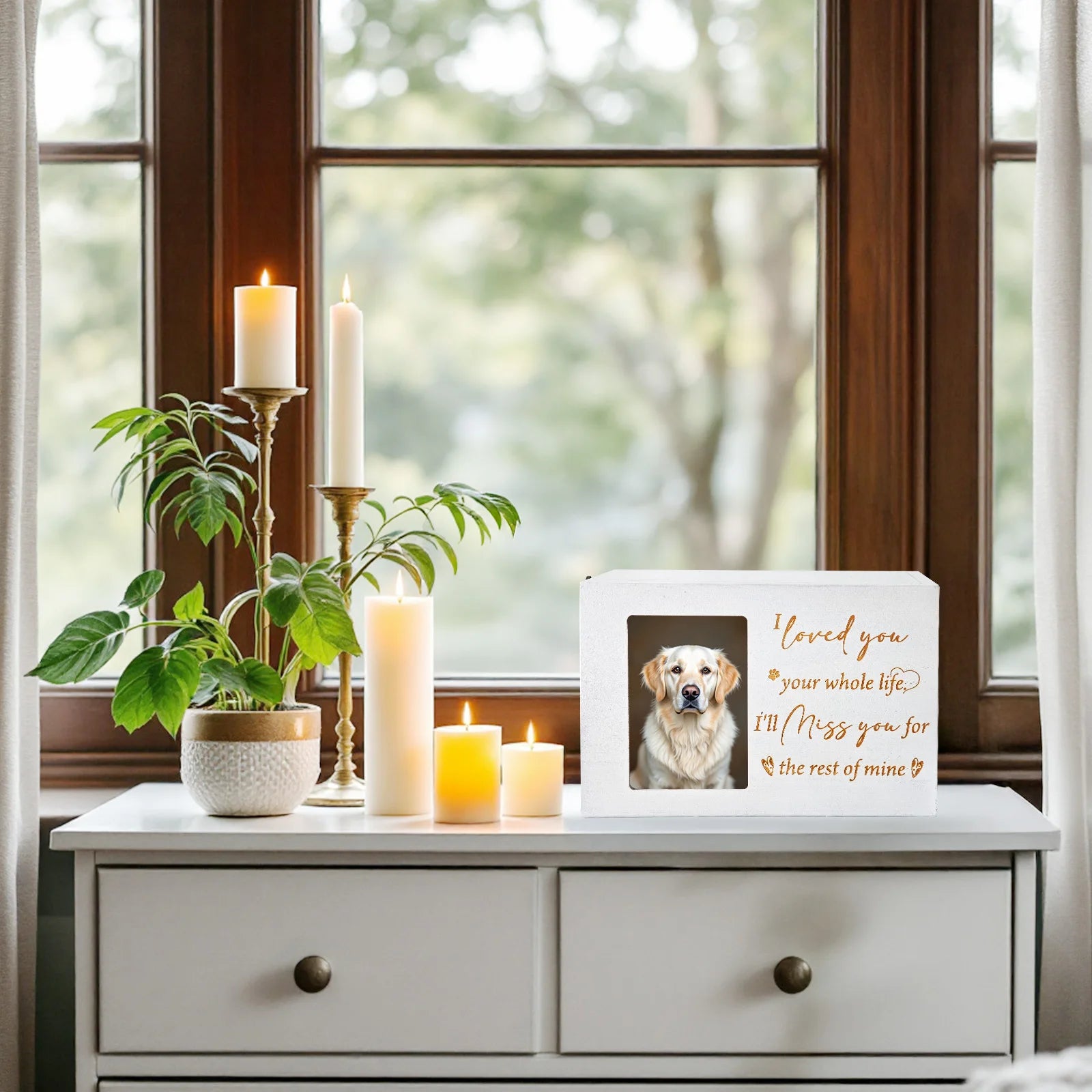 7-Inch Wooden Pet Memorial Urn with Photo Frame, Key, and Lock - Memorial Gifts for Beloved Dogs