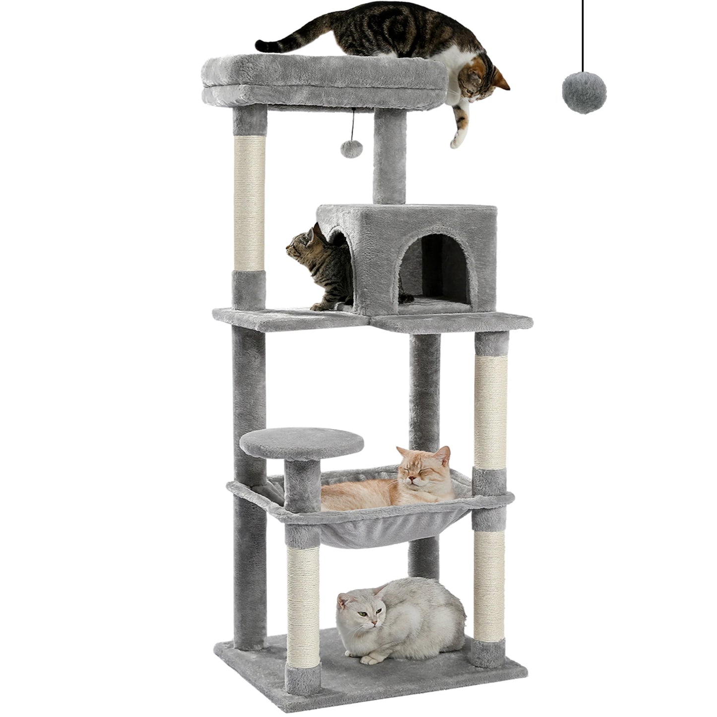 5-Level Indoor Cat Tree Tower for Large Cats with Spacious Hammock, Sisal Scratching Posts, Cozy Condo, and Elevated Perch