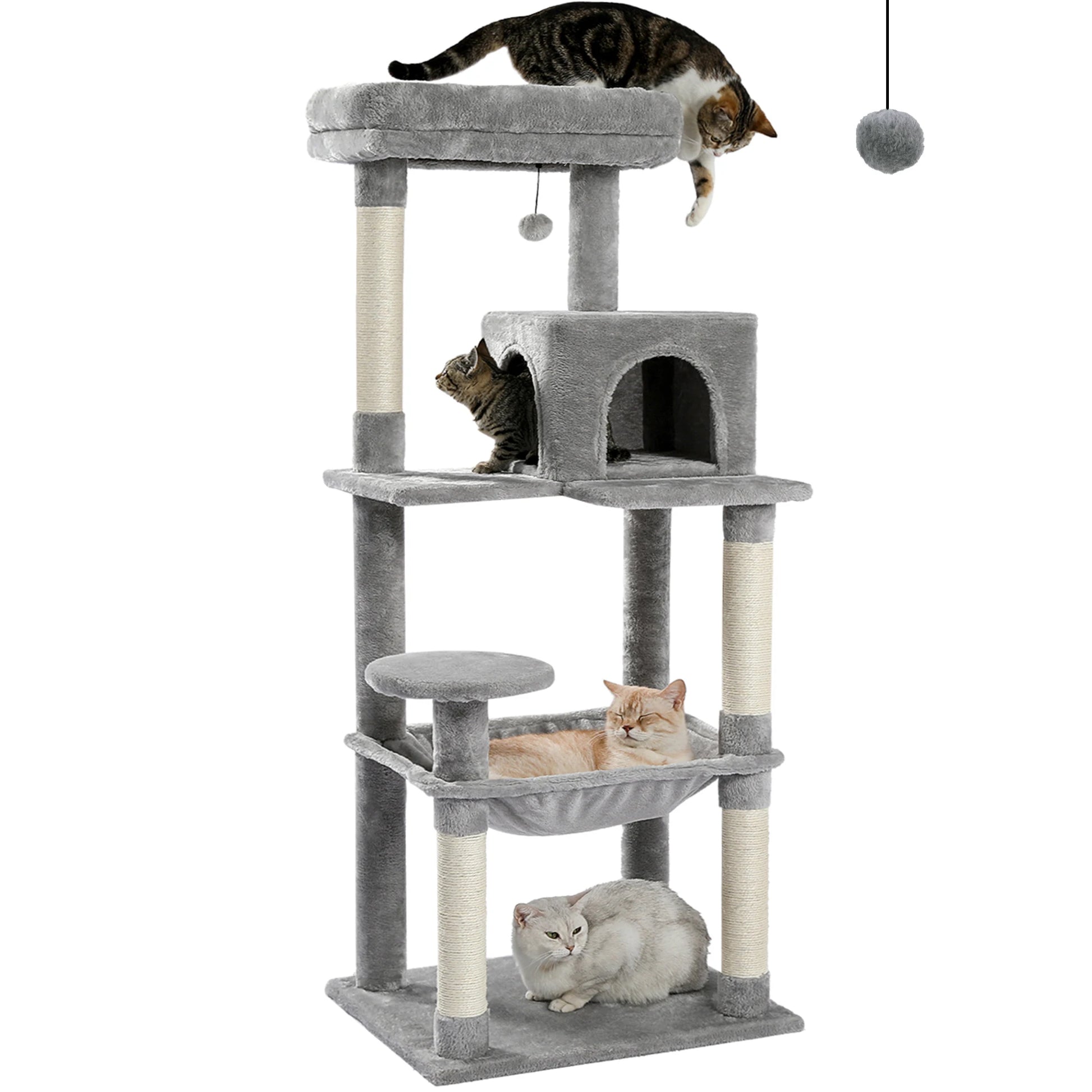 5-Level Indoor Cat Tree Tower for Large Cats with Spacious Hammock, Sisal Scratching Posts, Cozy Condo, and Elevated Perch