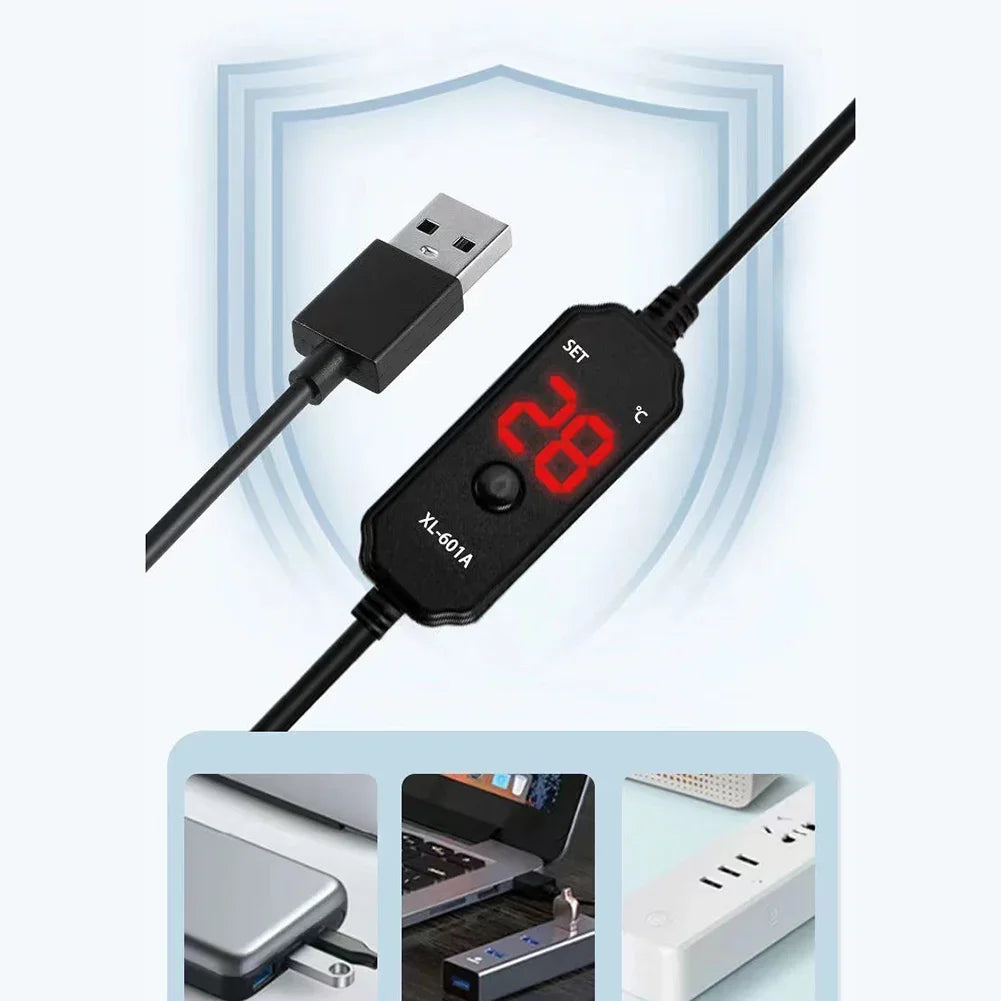 Professional Adjustable Submersible Aquarium Heater with Digital Display and External Temperature Controller, 20W/25W, Suitable for 18-34°C, Compact USB Design