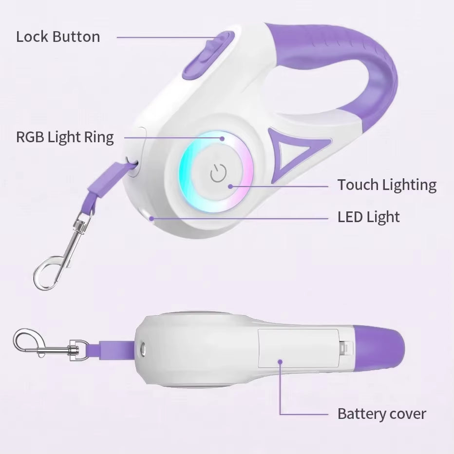 LED Retractable Dog Leash with Illumination for Small to Large Pets - Available in 3M and 5M Options with Included Harness and Collar Accessories
